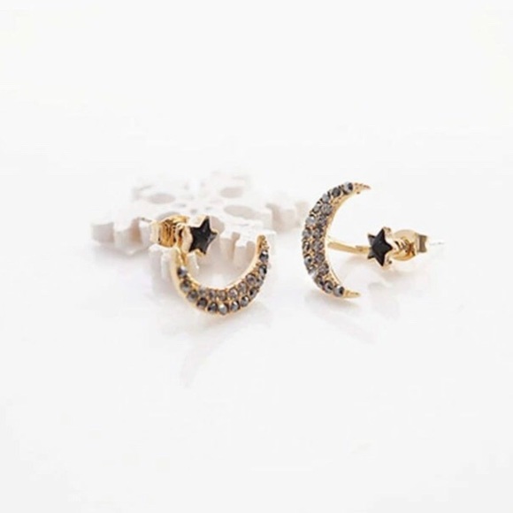 Gold & Black Moon & Stars Jacket Earrings - Picture 2 of 4